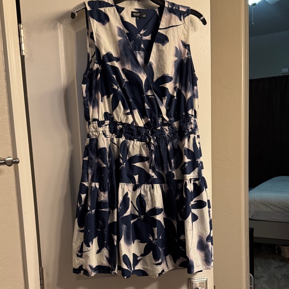 Floral Sleeveless Dress - Blue and beige